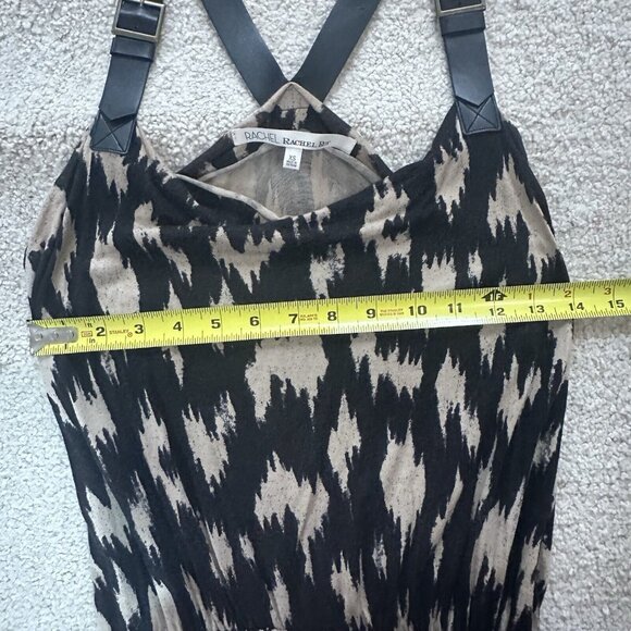 RACHEL Rachel Roy Maxi Dress Women’s XS Cream & Black Print Leather Straps - Picture 11 of 16